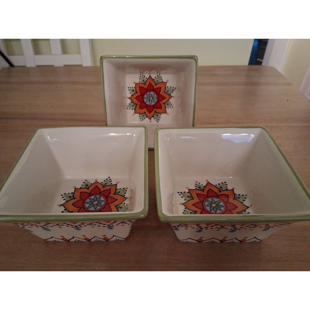3 Vida Eva Mendes for España Catalina Hand Painted Square Bowls - Picture 2 of 7